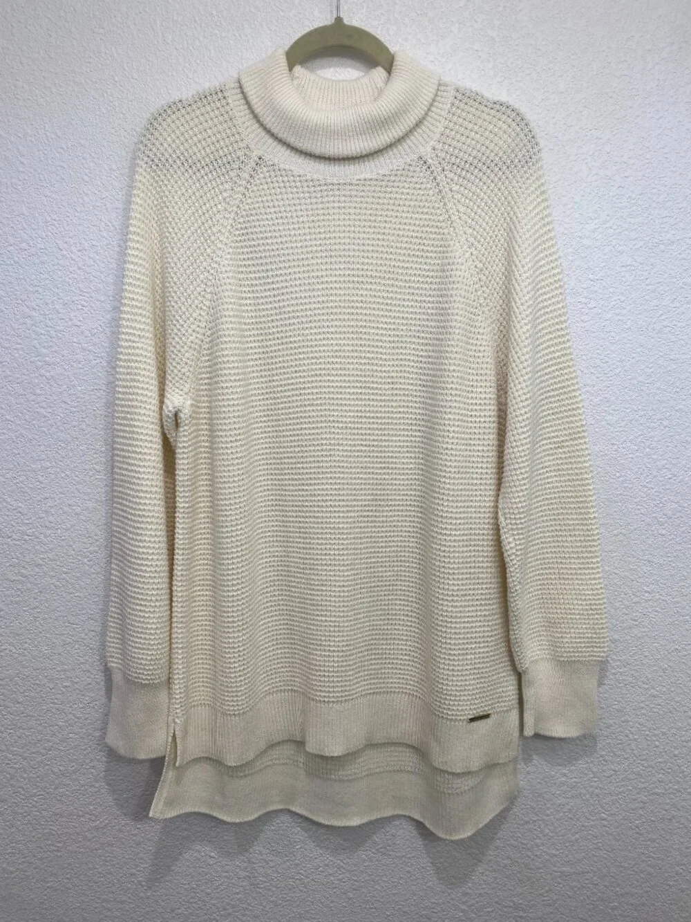 Michael Kors Waffle Knit Turtleneck Sweater Tunic Cream XL